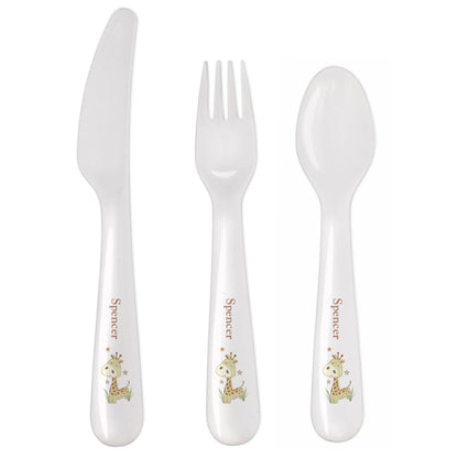 Personalised Hessian Giraffe 3 Piece Plastic Cutlery Set - Personalise It!