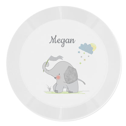 Personalised Hessian Elephant Plastic Plate - Personalise It!