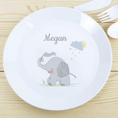 Personalised Hessian Elephant Plastic Plate - Personalise It!