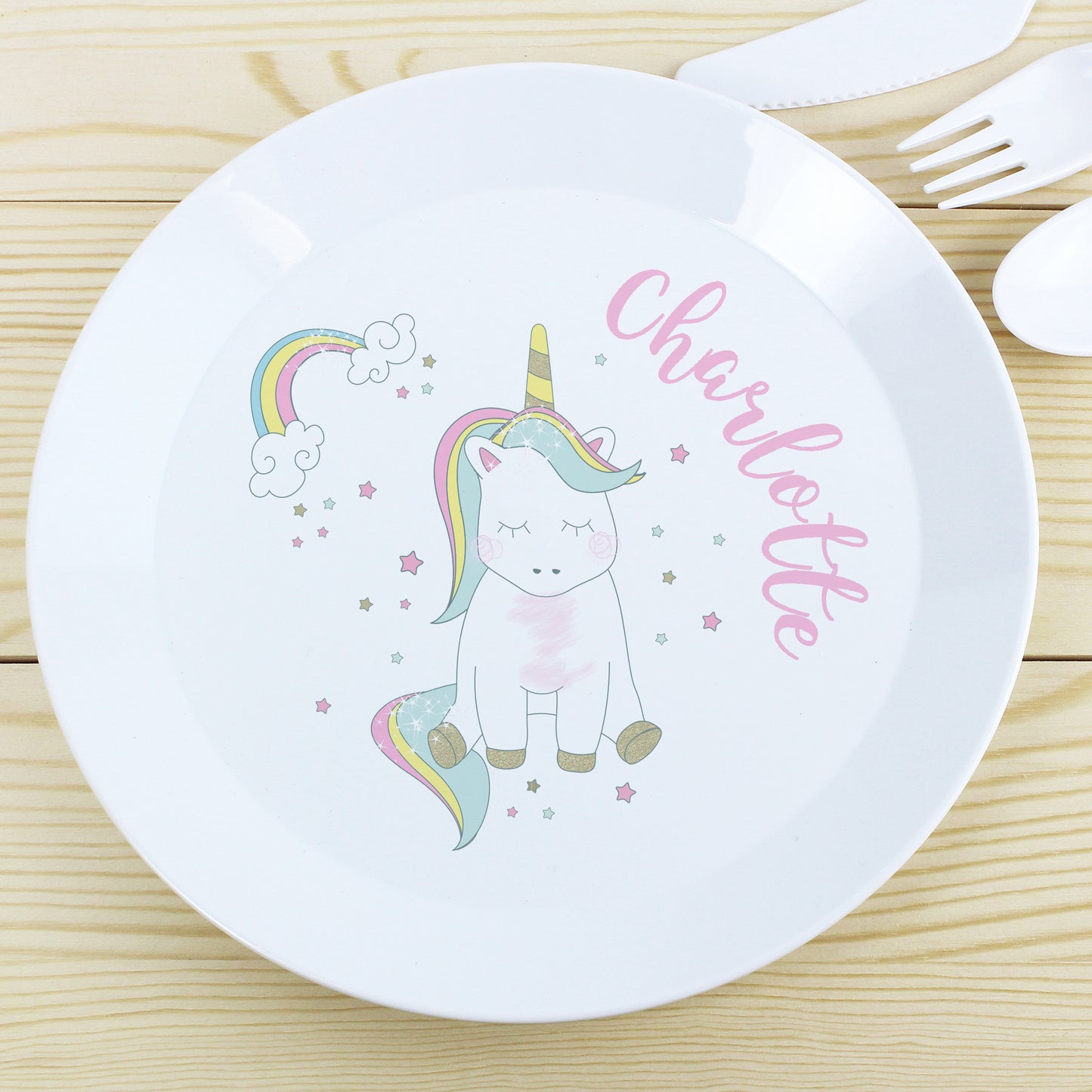 Personalised Baby Unicorn Plastic Plate - Personalise It!