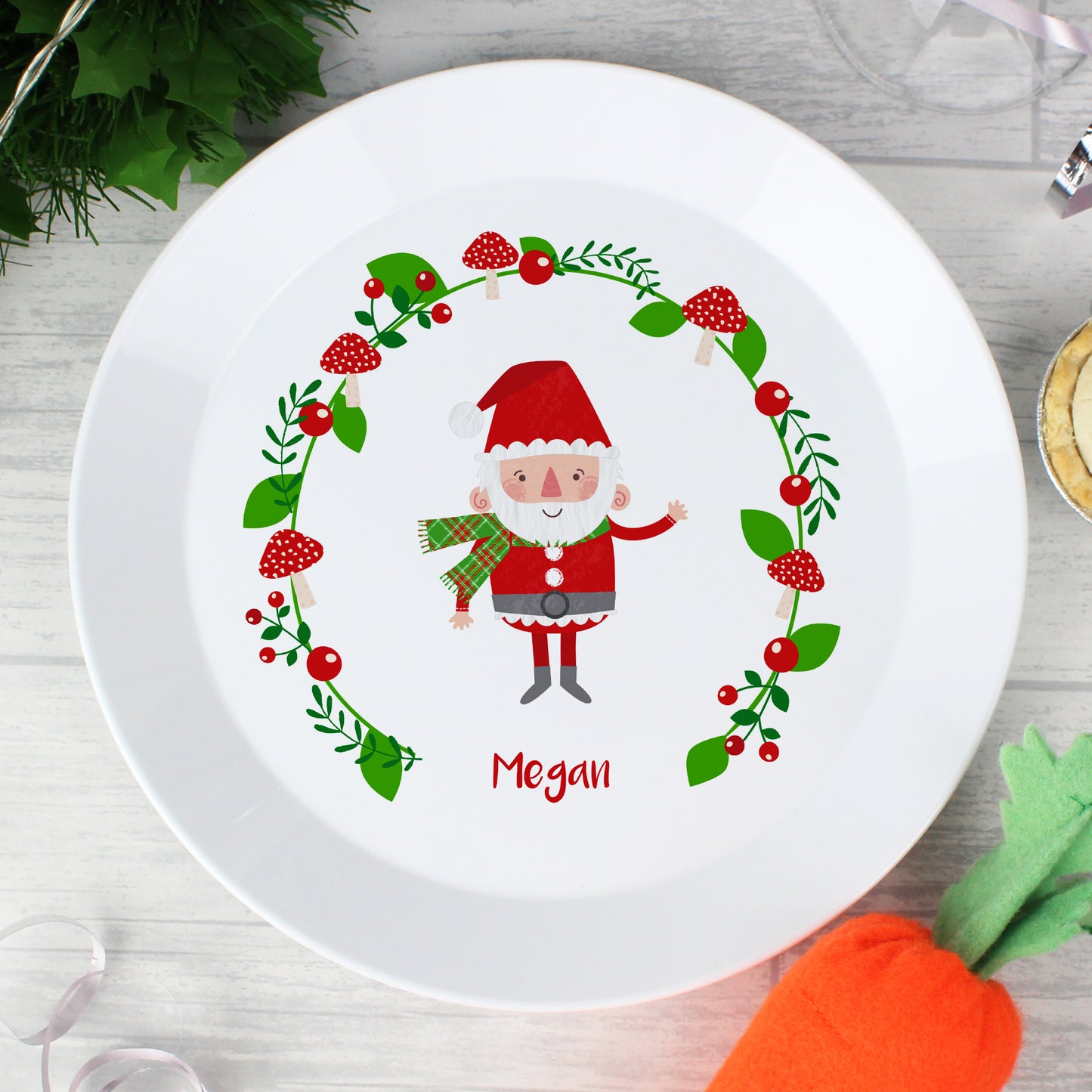 Personalised Christmas Toadstool Santa Plastic Plate - Personalise It!