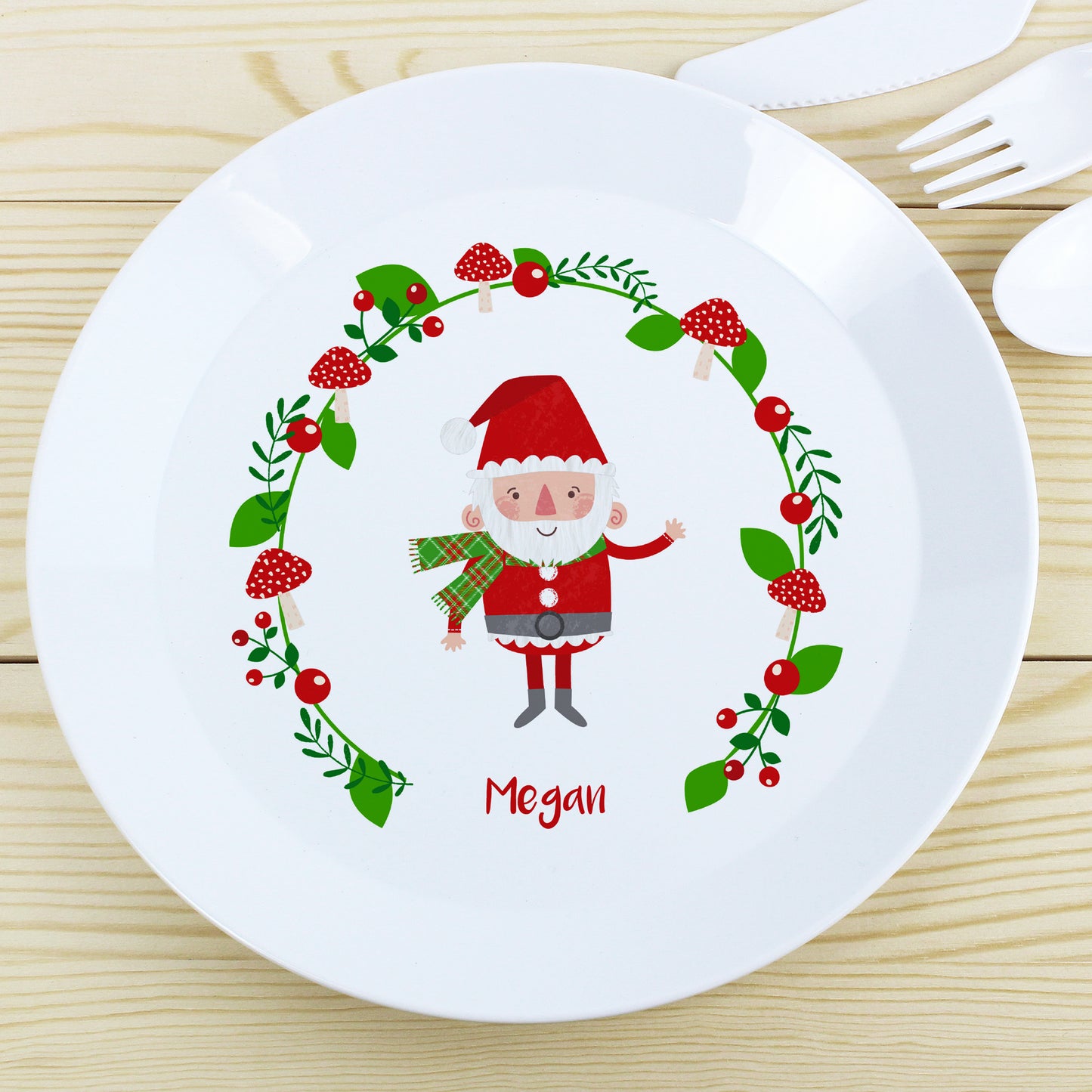 Personalised Christmas Toadstool Santa Plastic Plate - Personalise It!