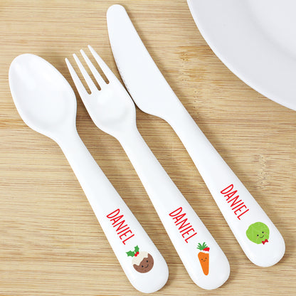Personalised 'First Christmas Dinner' 3 Piece Plastic Cutlery Set - Personalise It!