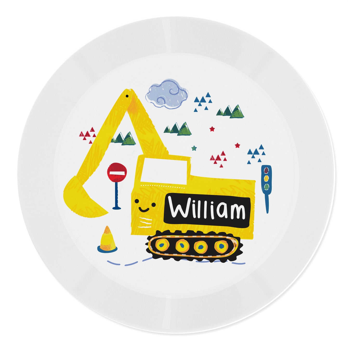 Personalised Digger Plastic Plate - Personalise It!