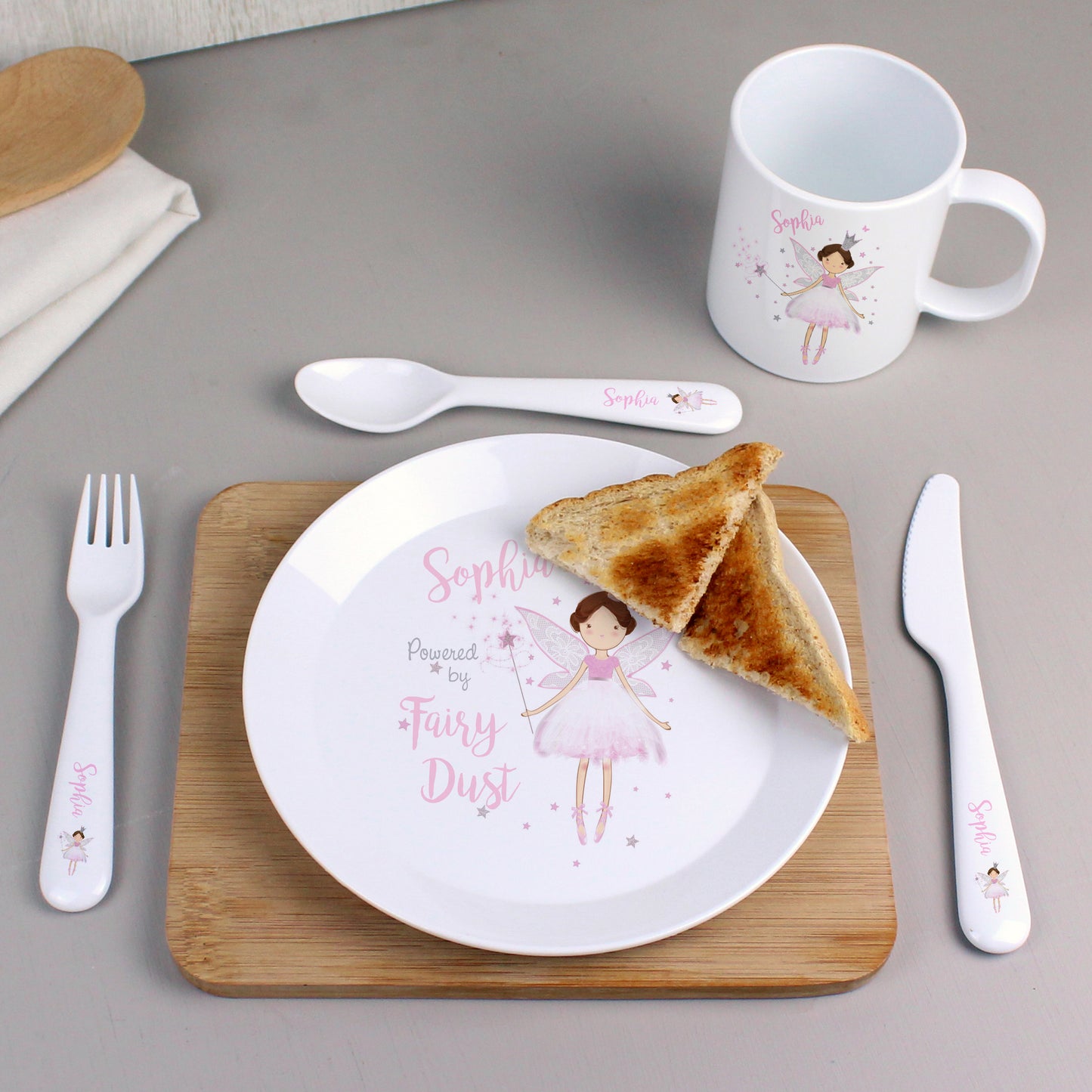 Personalised Fairy Princess 3 Piece Plastic Cutlery Set - Personalise It!