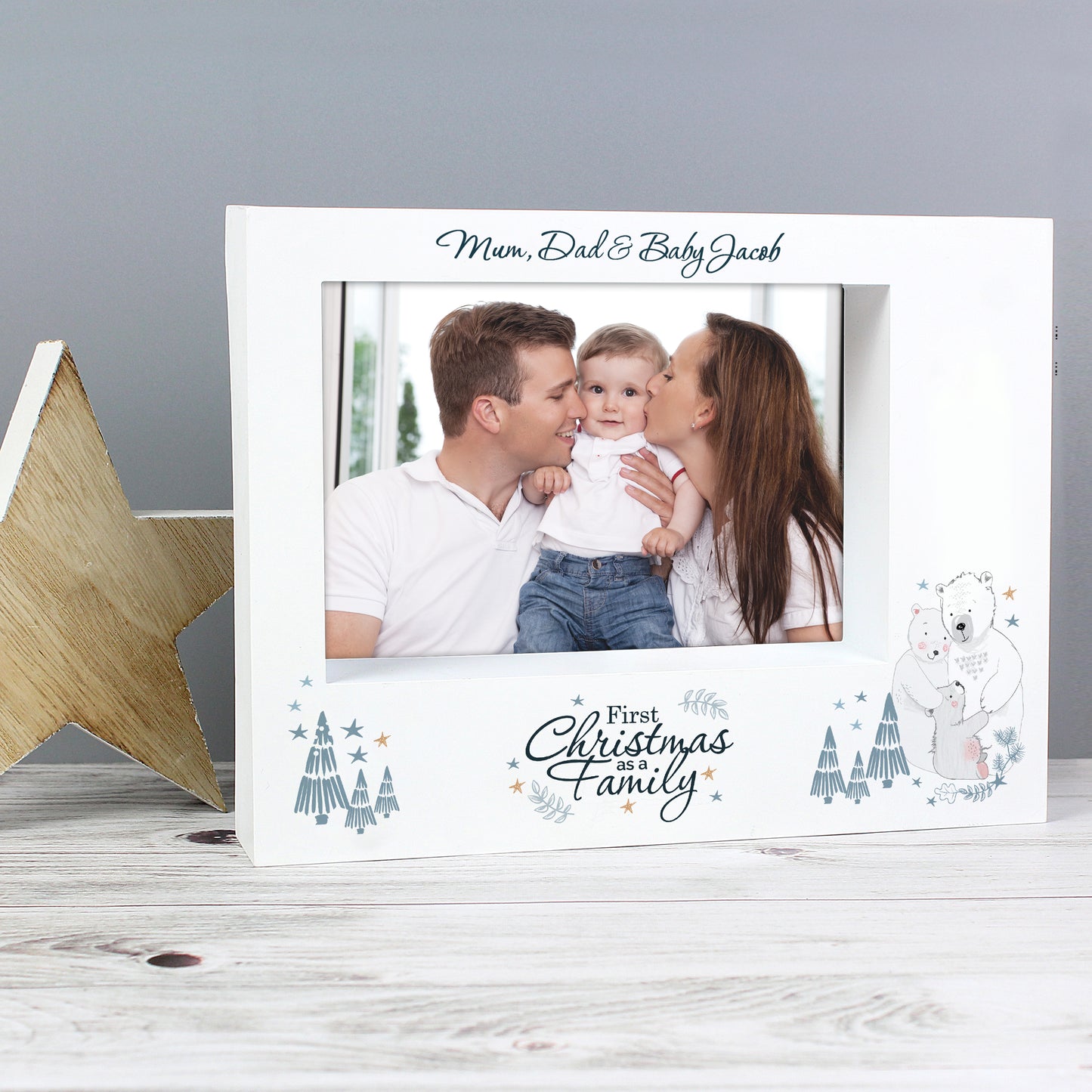 Personalised Polar Bear '1st Christmas As A Family' 7x5 Box Photo Frame - Personalise It!
