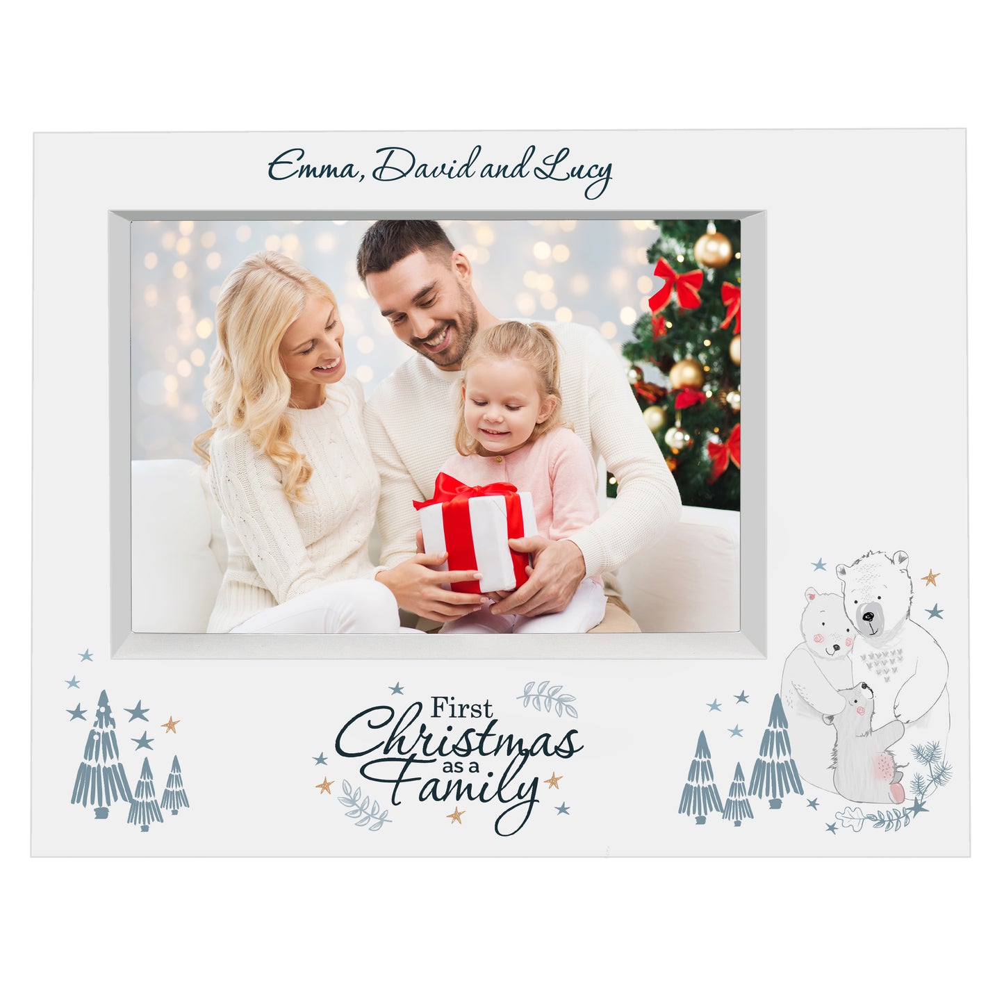Personalised Polar Bear '1st Christmas As A Family' 7x5 Box Photo Frame - Personalise It!