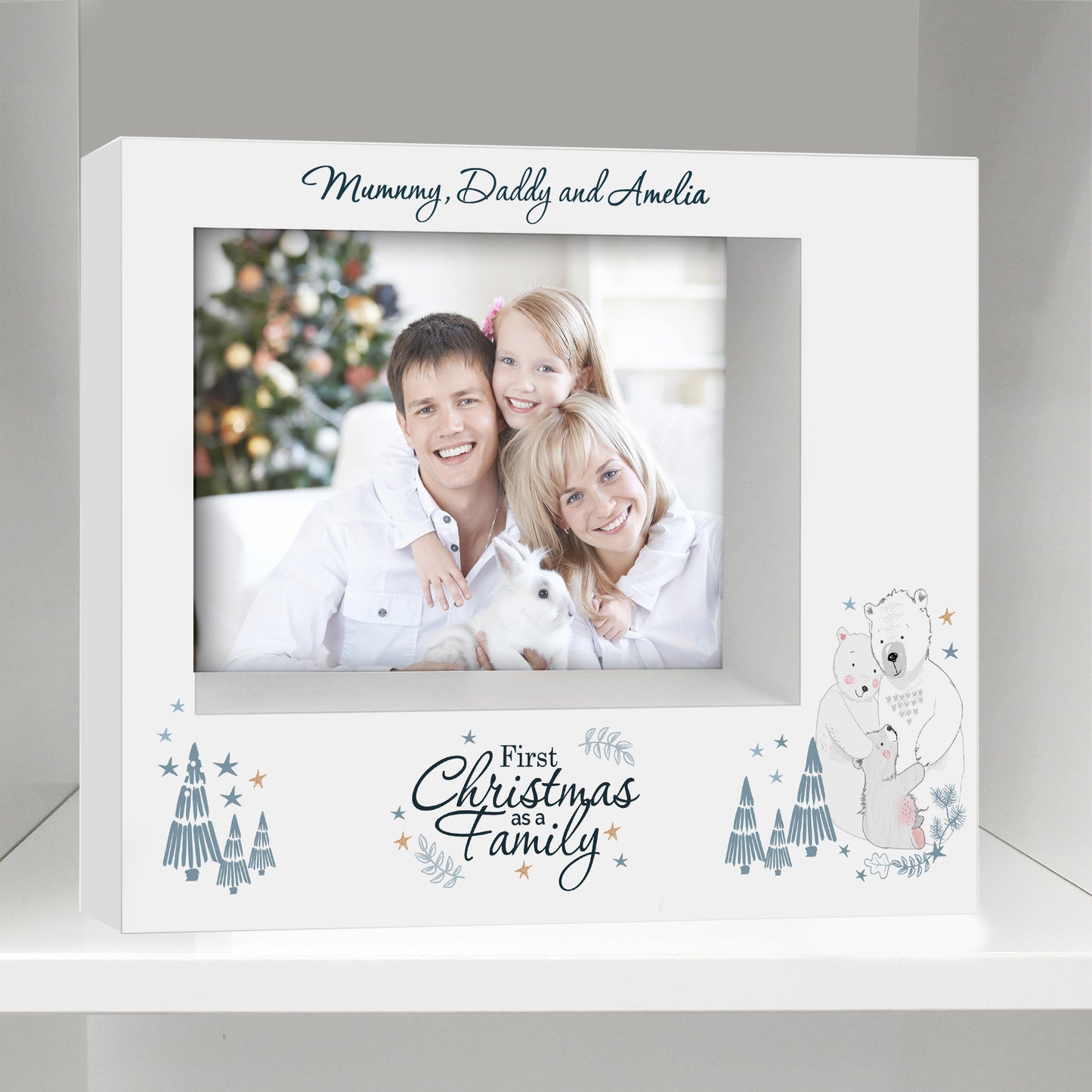 Personalised Polar Bear '1st Christmas As A Family' 7x5 Box Photo Frame - Personalise It!