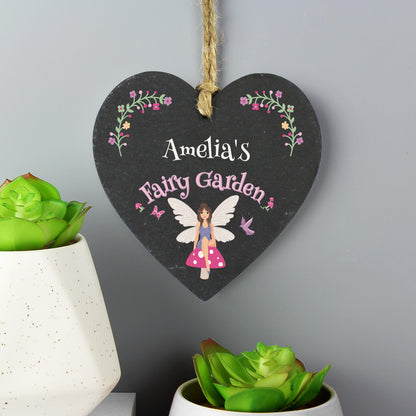 Personalised Fairy Garden Slate Heart Decoration - Personalise It!