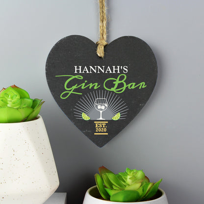 Personalised Gin Bar Slate Heart Decoration - Personalise It!