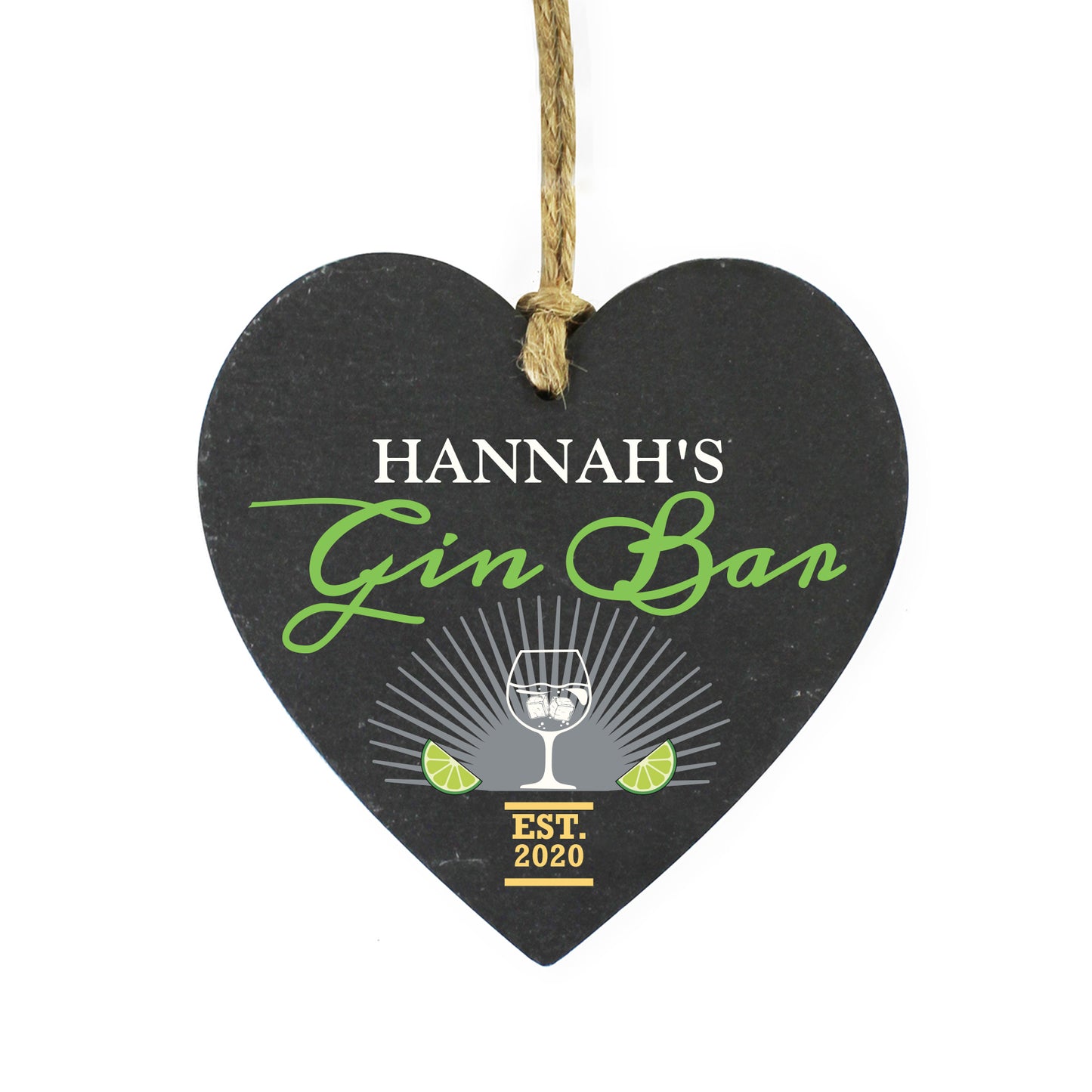 Personalised Gin Bar Slate Heart Decoration - Personalise It!