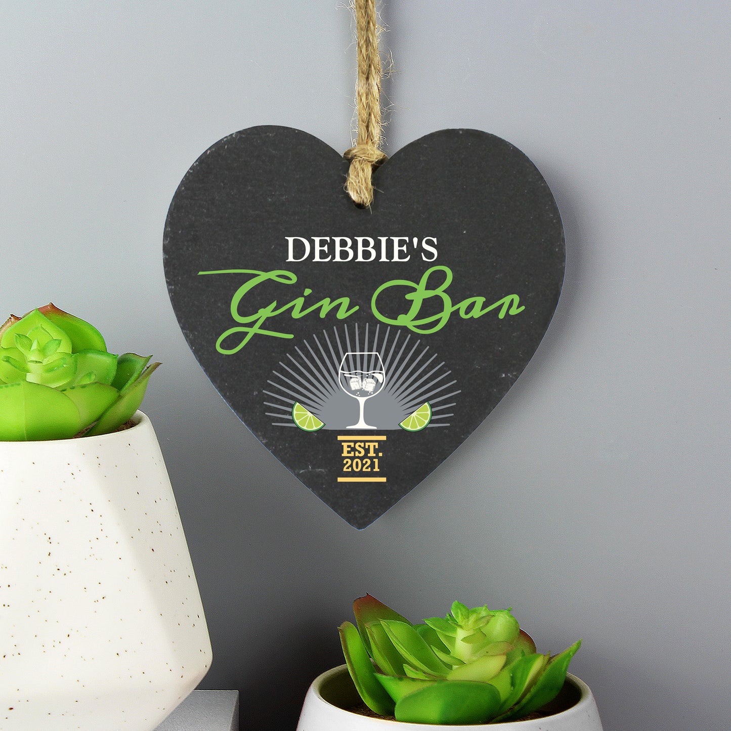 Personalised Gin Bar Slate Heart Decoration - Personalise It!