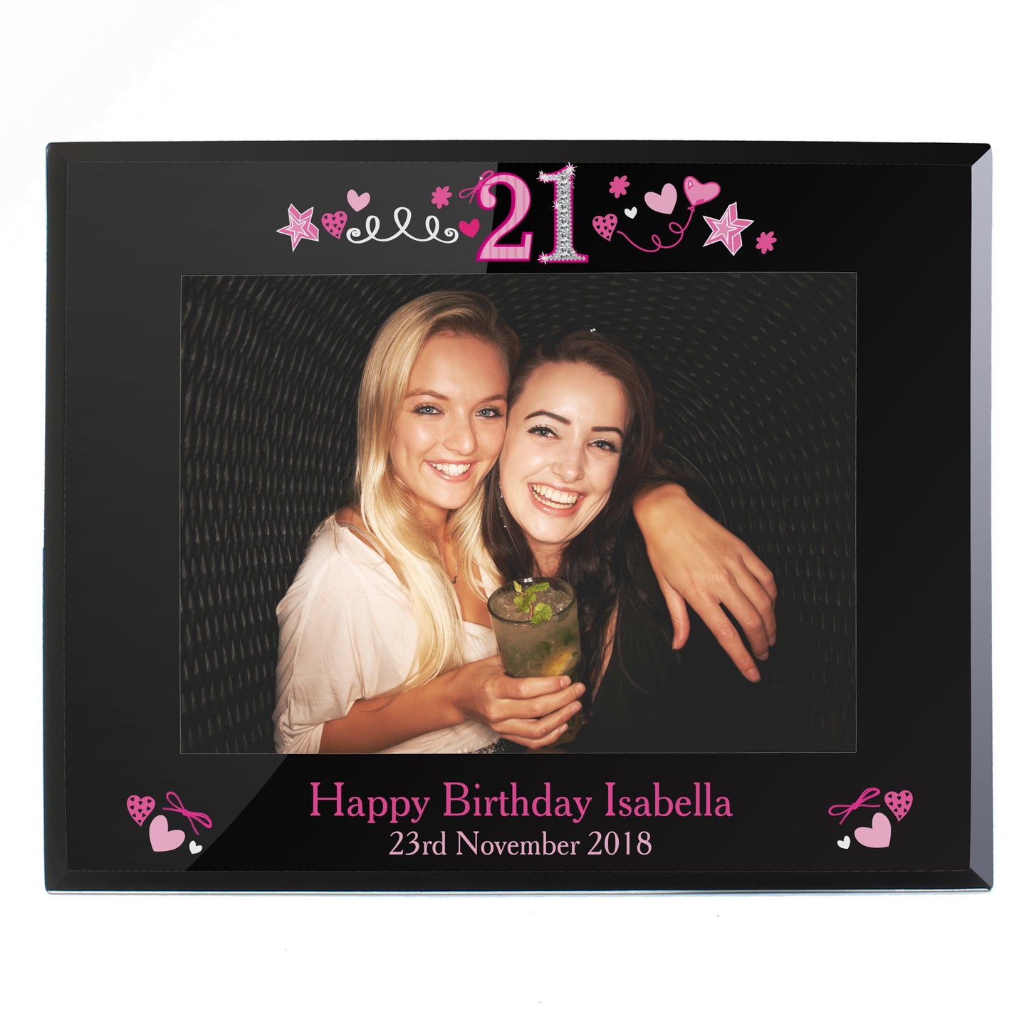 Personalised 21st Birthday Black Glass 7x5 Photo Frame - Personalise It!