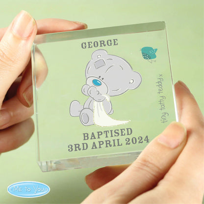 Personalised Tiny Tatty Teddy Large Christening Crystal Token - Personalise It!