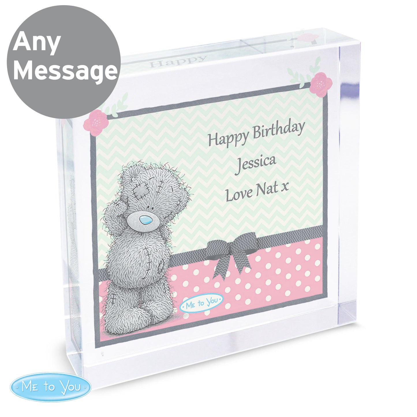 Personalised Me To You Pastel Polka Dot for Her Large Crystal Token - Personalise It!