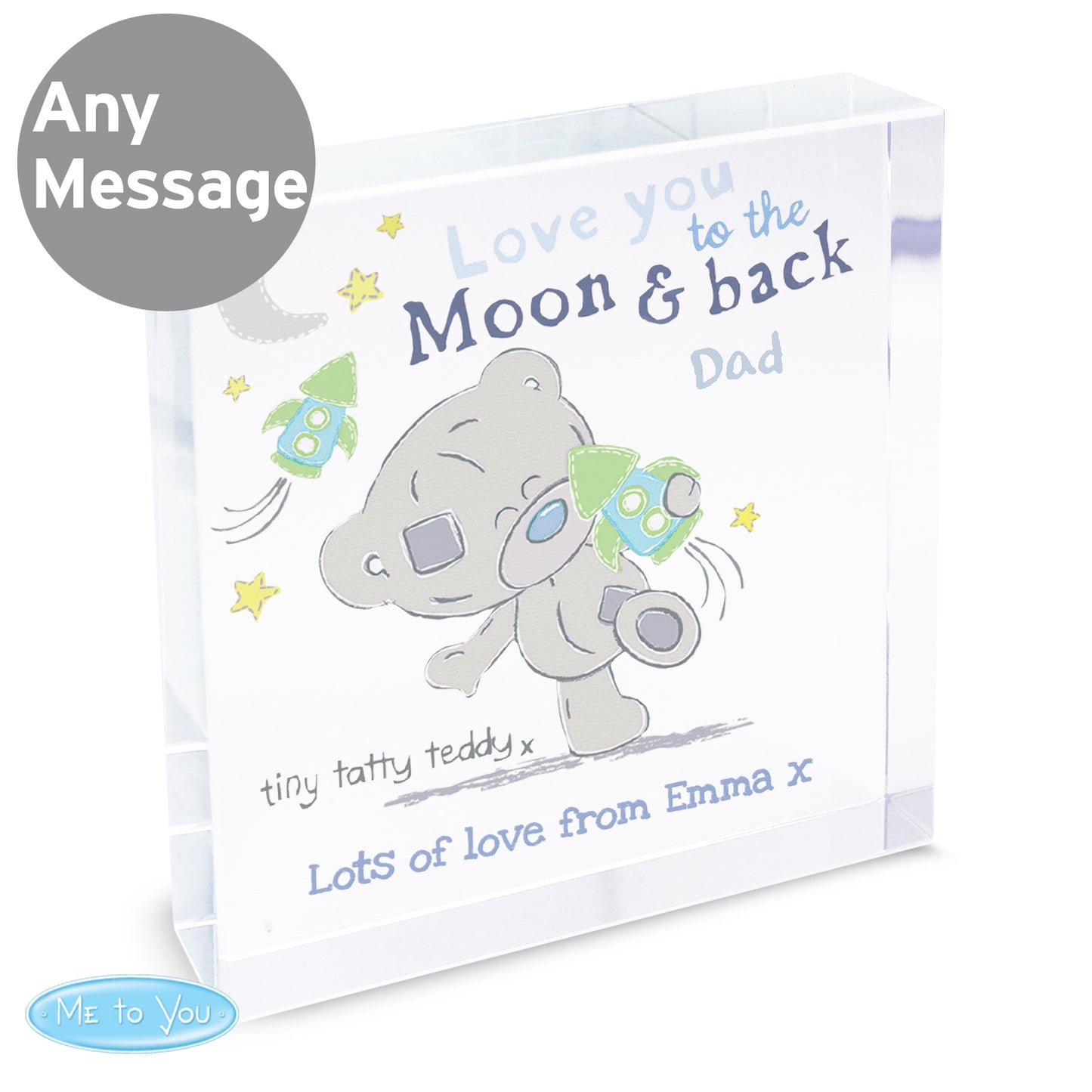 Personalised Tiny Tatty Teddy To the Moon & Back Large Crystal Token - Personalise It!