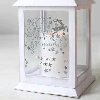 Personalised Silver Reindeer White Lantern - Personalise It!
