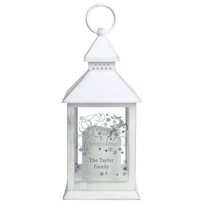 Personalised Silver Reindeer White Lantern - Personalise It!