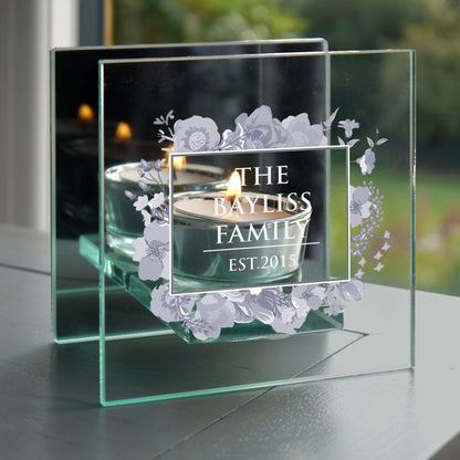 Personalised Soft Watercolour Mirrored Glass Tea Light Candle Holder - Personalise It!