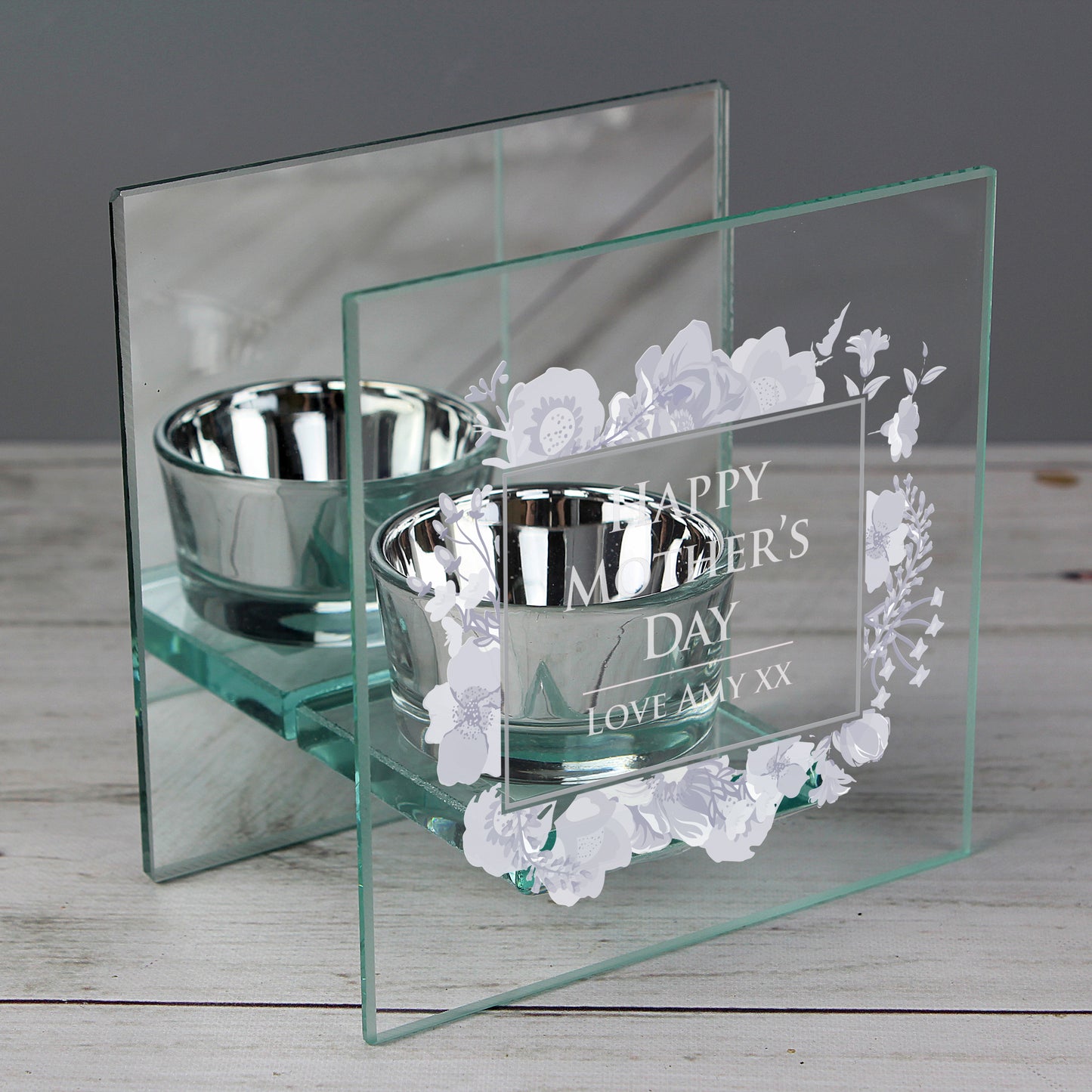 Personalised Soft Watercolour Mirrored Glass Tea Light Candle Holder - Personalise It!