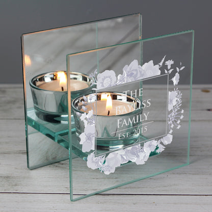 Personalised Soft Watercolour Mirrored Glass Tea Light Candle Holder - Personalise It!