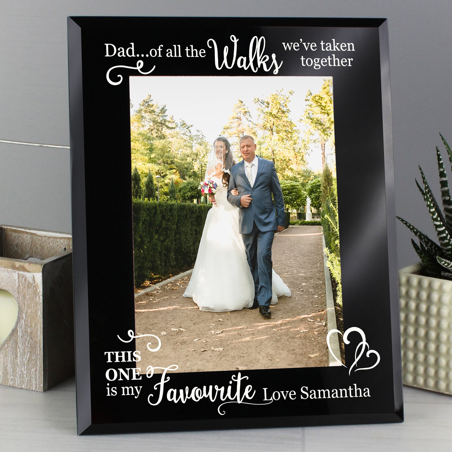 Personalised Of All the Walks... Wedding 5x7 Black Glass Photo Frame - Personalise It!
