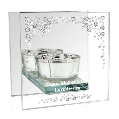Personalised Diamante Mirrored Glass Tea Light Candle Holder - Personalise It!