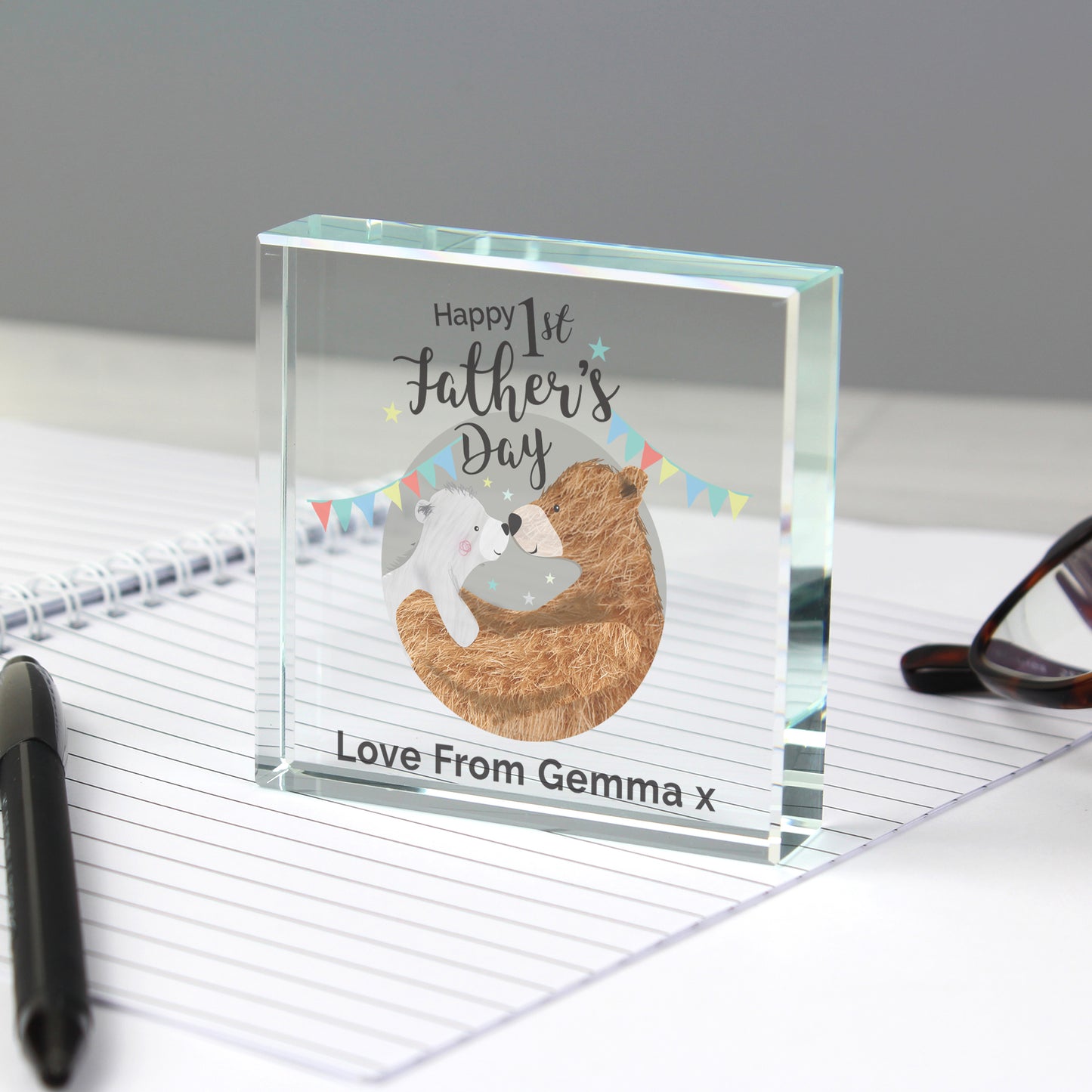 Personalised 1st Father's Day Daddy Bear Large Crystal Token - Personalise It!