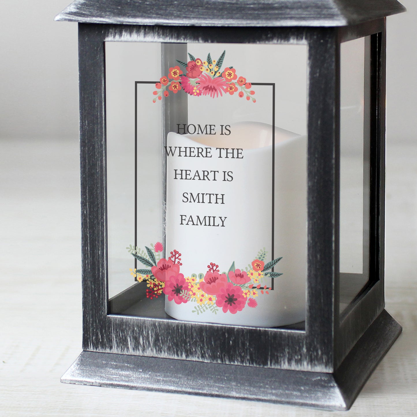 Personalised Floral Rustic Black Lantern - Personalise It!