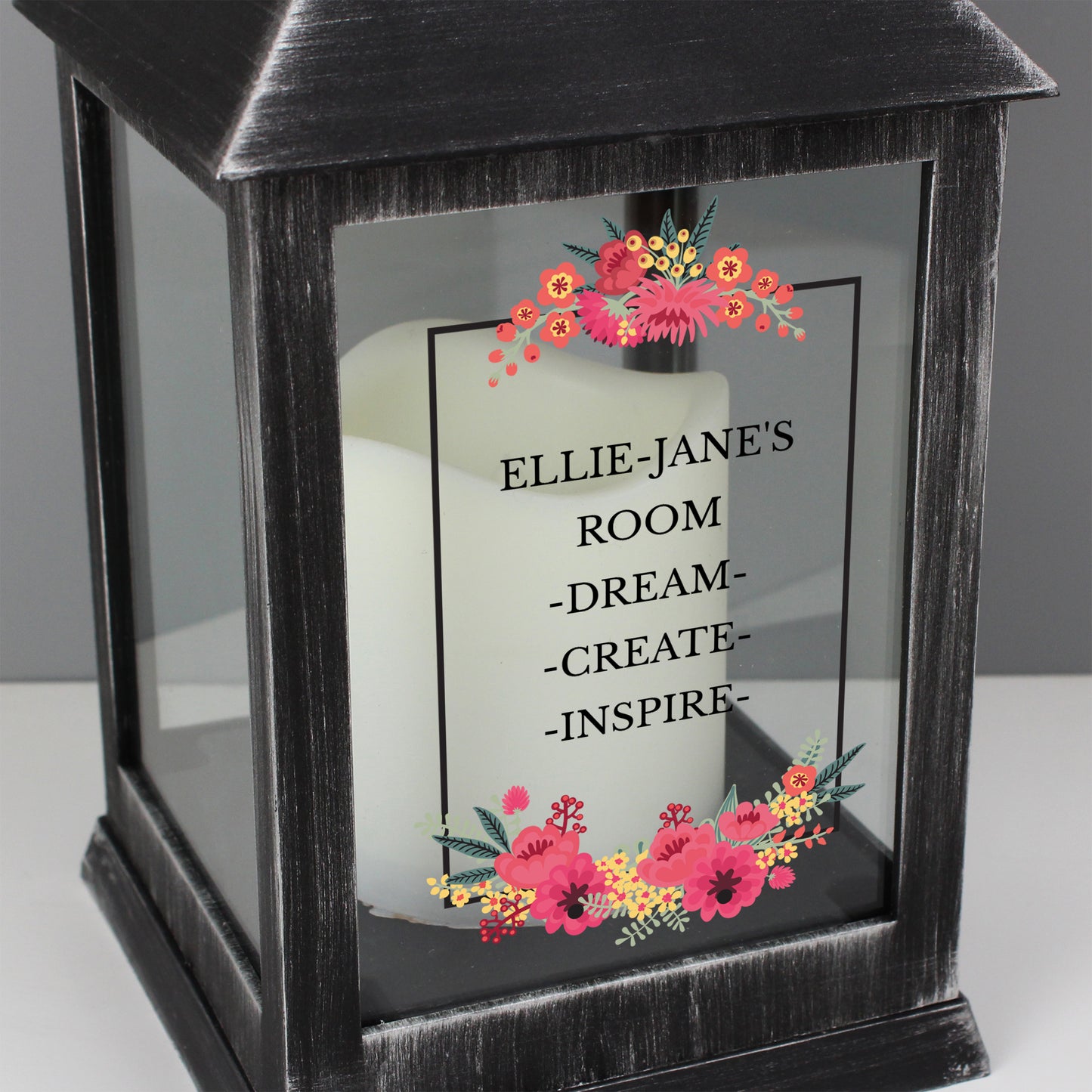 Personalised Floral Rustic Black Lantern - Personalise It!