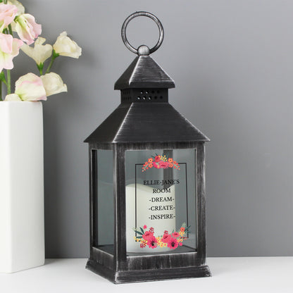 Personalised Floral Rustic Black Lantern - Personalise It!