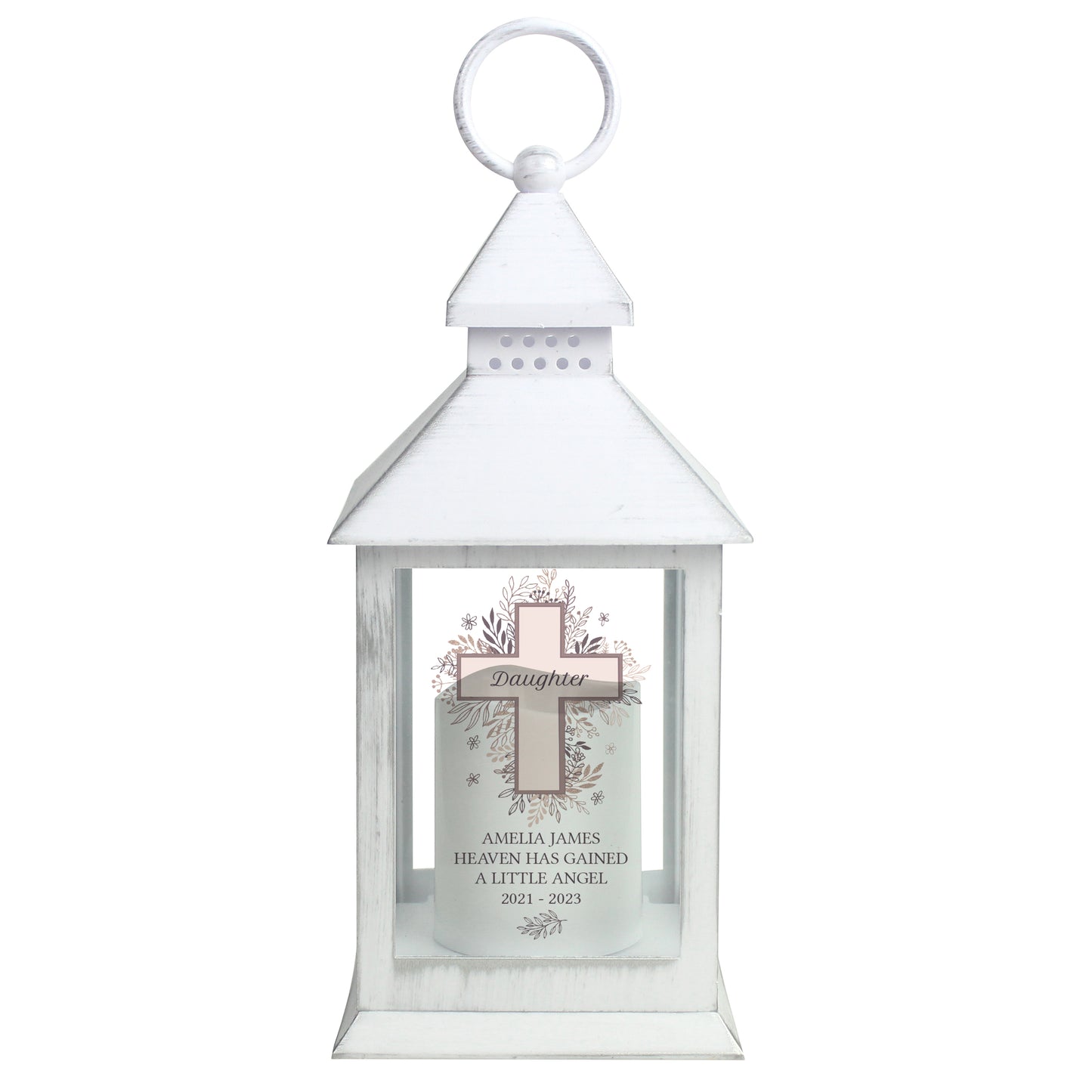 Personalised Floral Cross White Lantern - Personalise It!