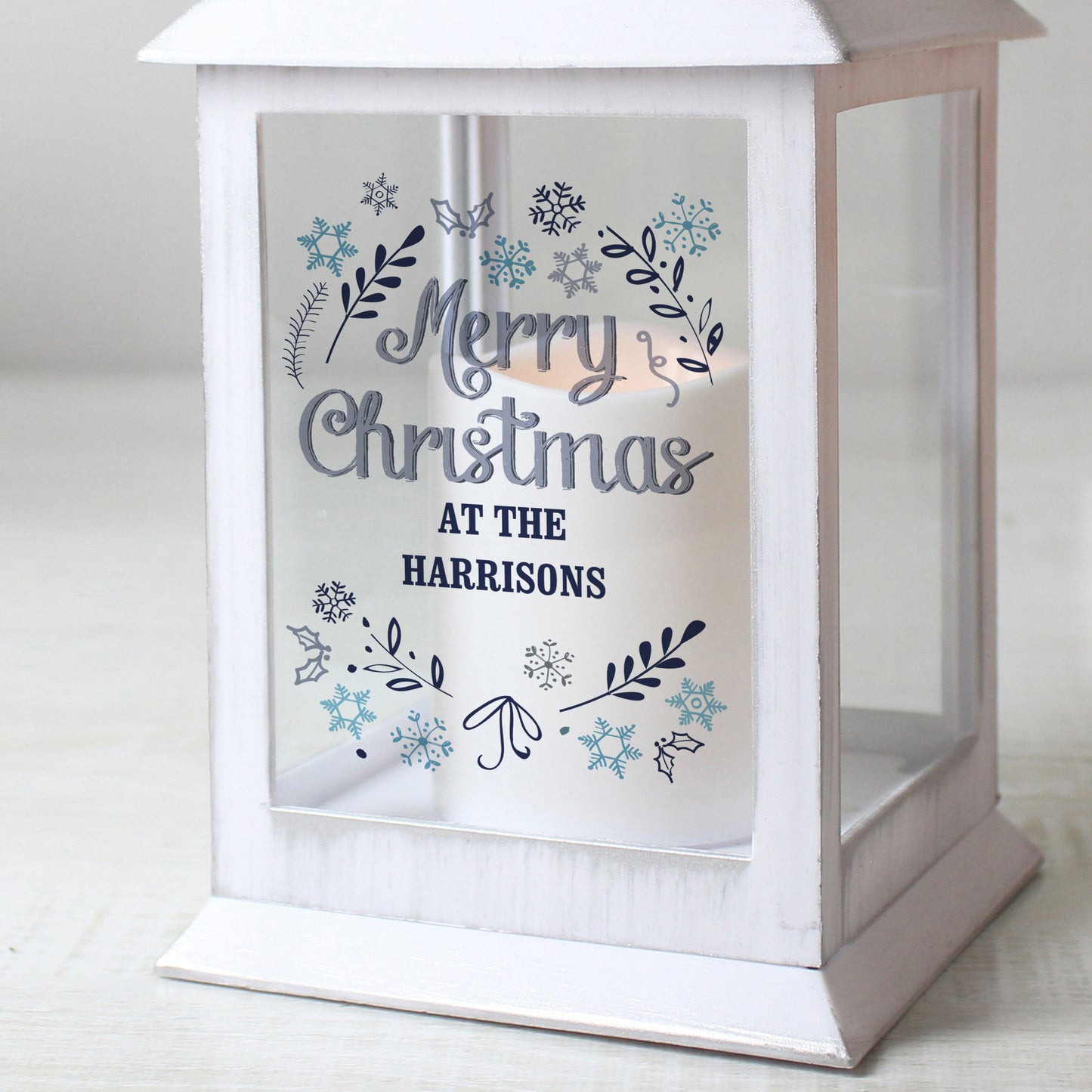 Personalised Christmas Frost White Lantern - Personalise It!