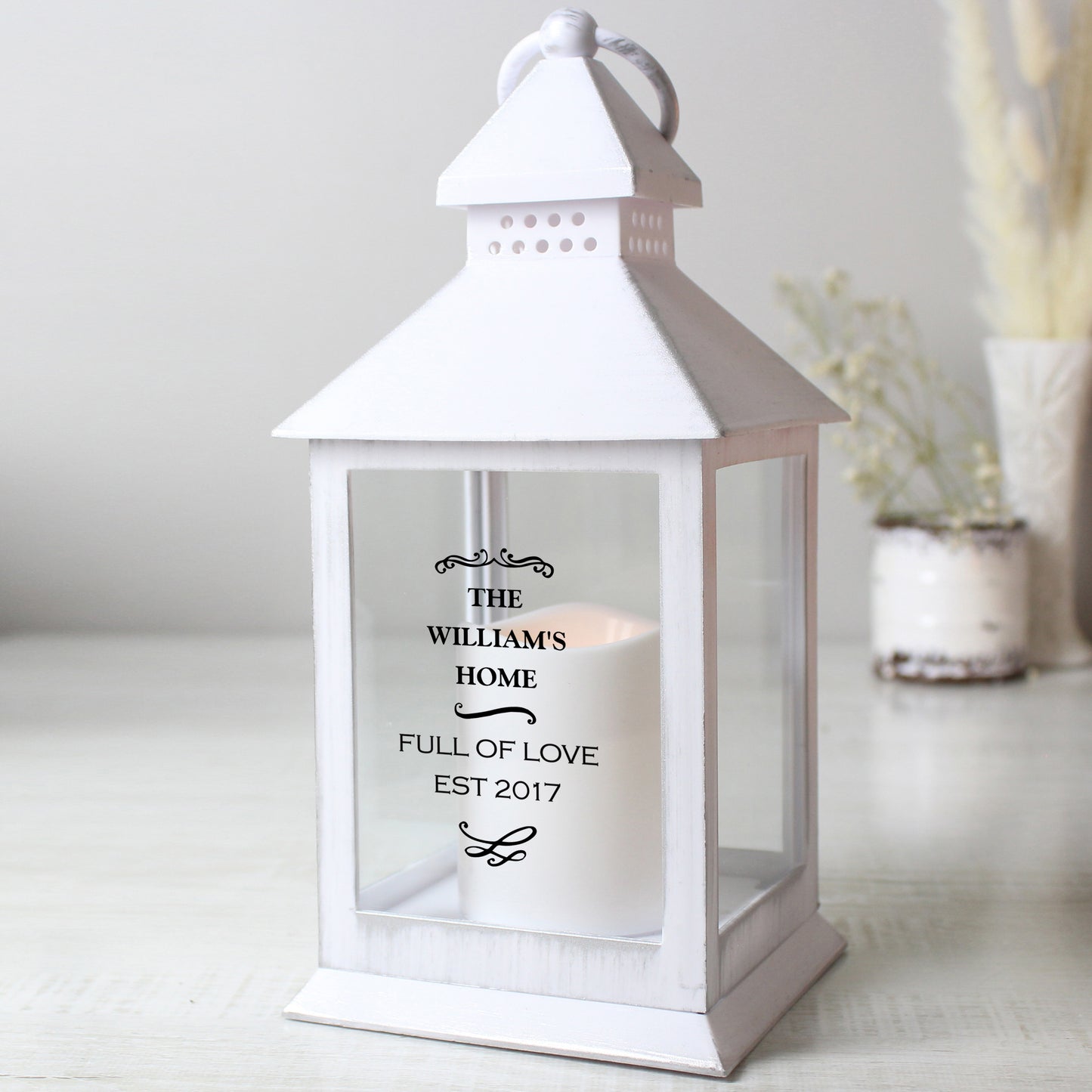 Personalised Antique Scroll White Lantern - Personalise It!