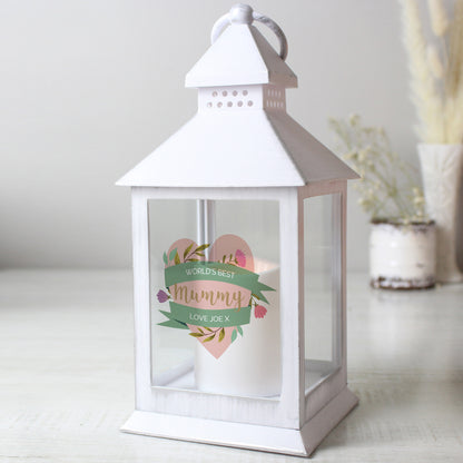 Personalised Floral Heart Mothers Day White Lantern - Personalise It!