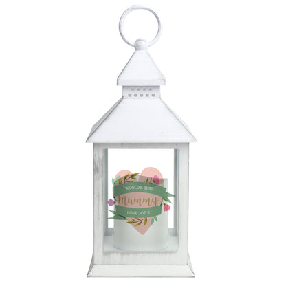 Personalised Floral Heart Mothers Day White Lantern - Personalise It!