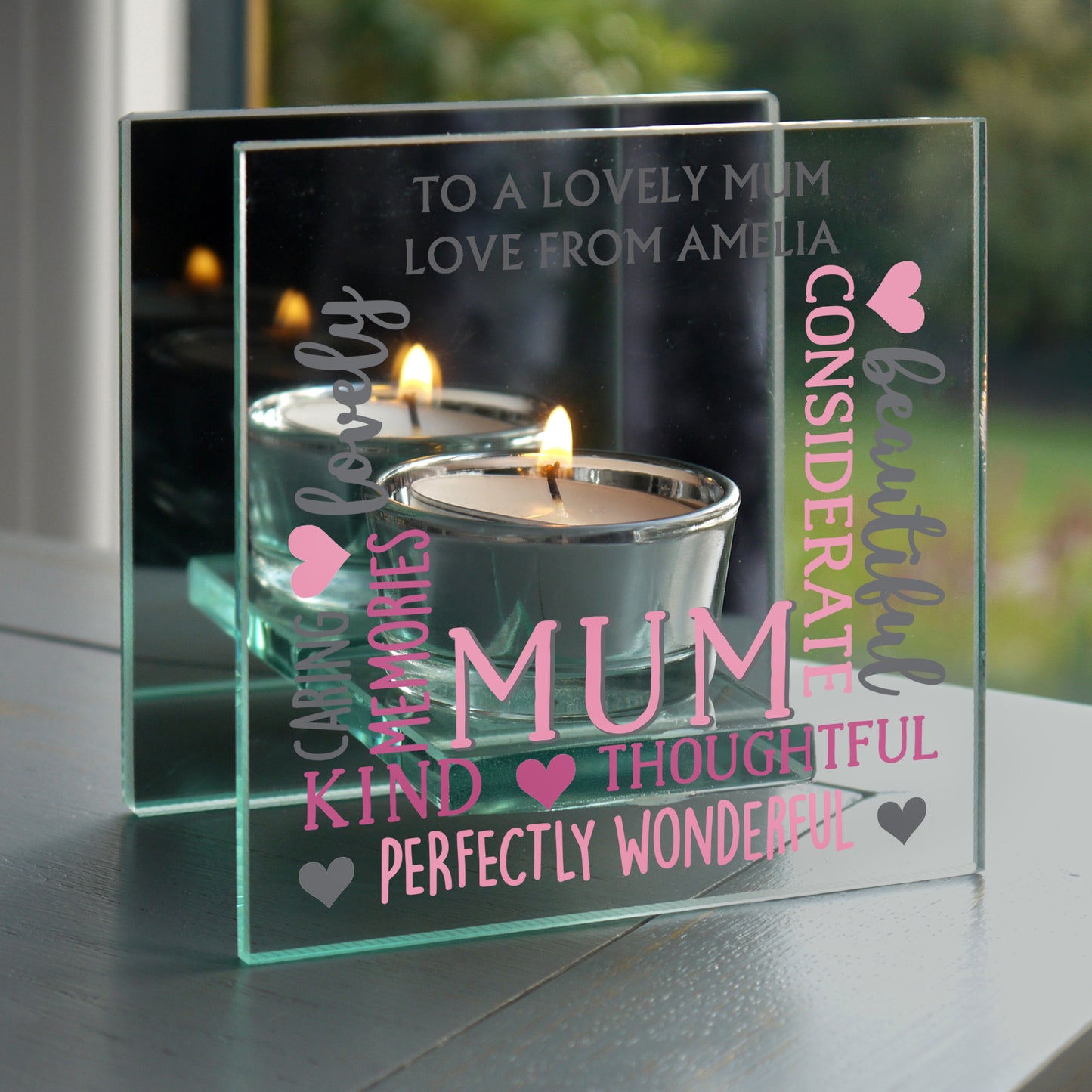 Personalised Mum Mirrored Glass Tea Light Holder - Personalise It!