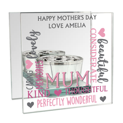 Personalised Mum Mirrored Glass Tea Light Holder - Personalise It!