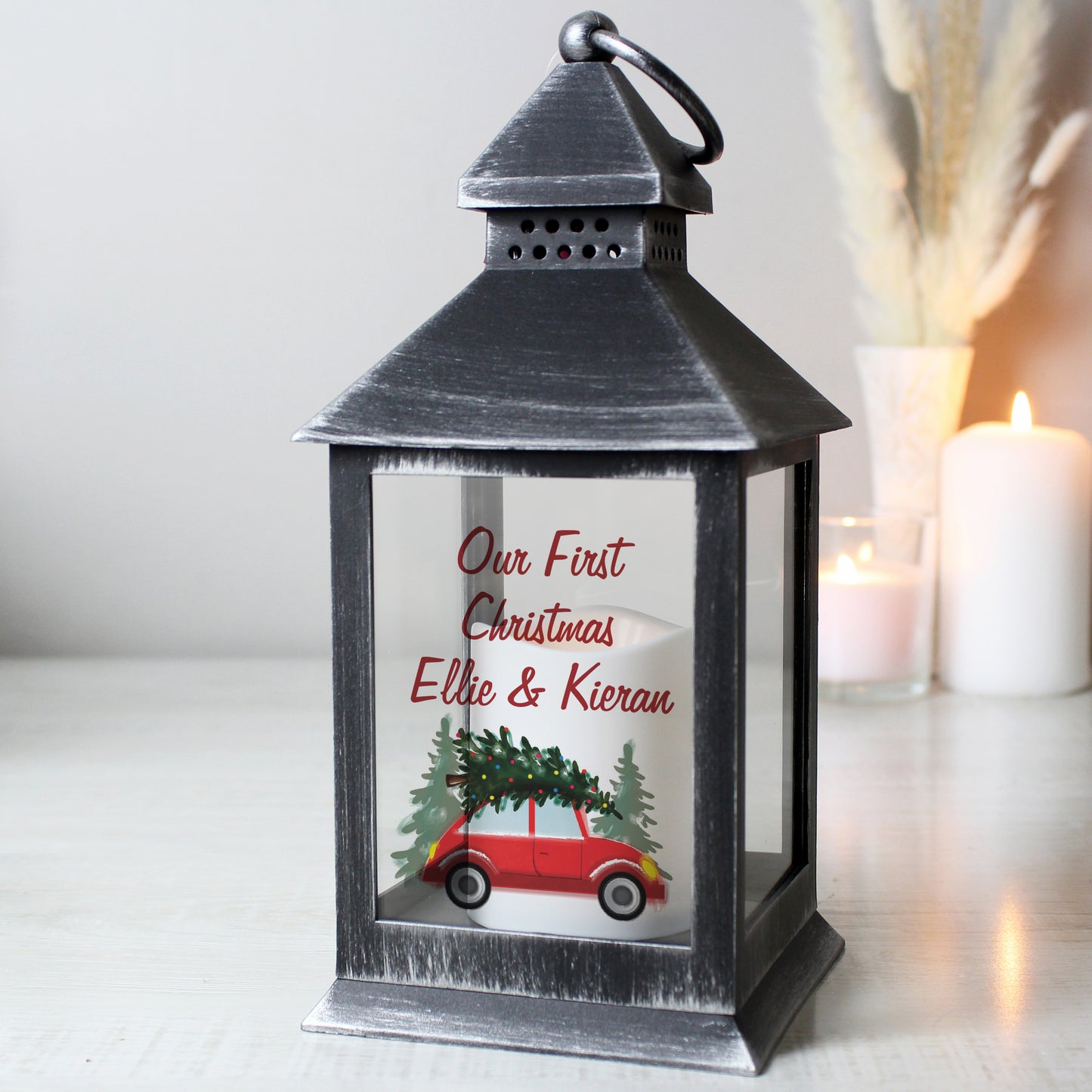 Personalised 'Driving Home For Christmas' Rustic Black Lantern - Personalise It!