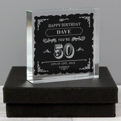 Personalised Birthday Vintage Typography Large Crystal Token - Personalise It!
