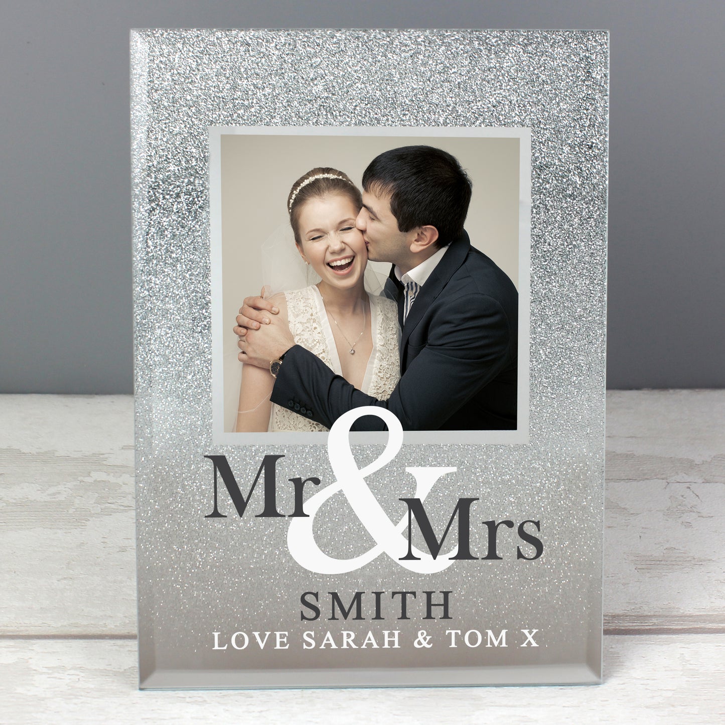 Personalised Mr & Mrs 4x4 Glitter Glass Photo Frame - Personalise It!