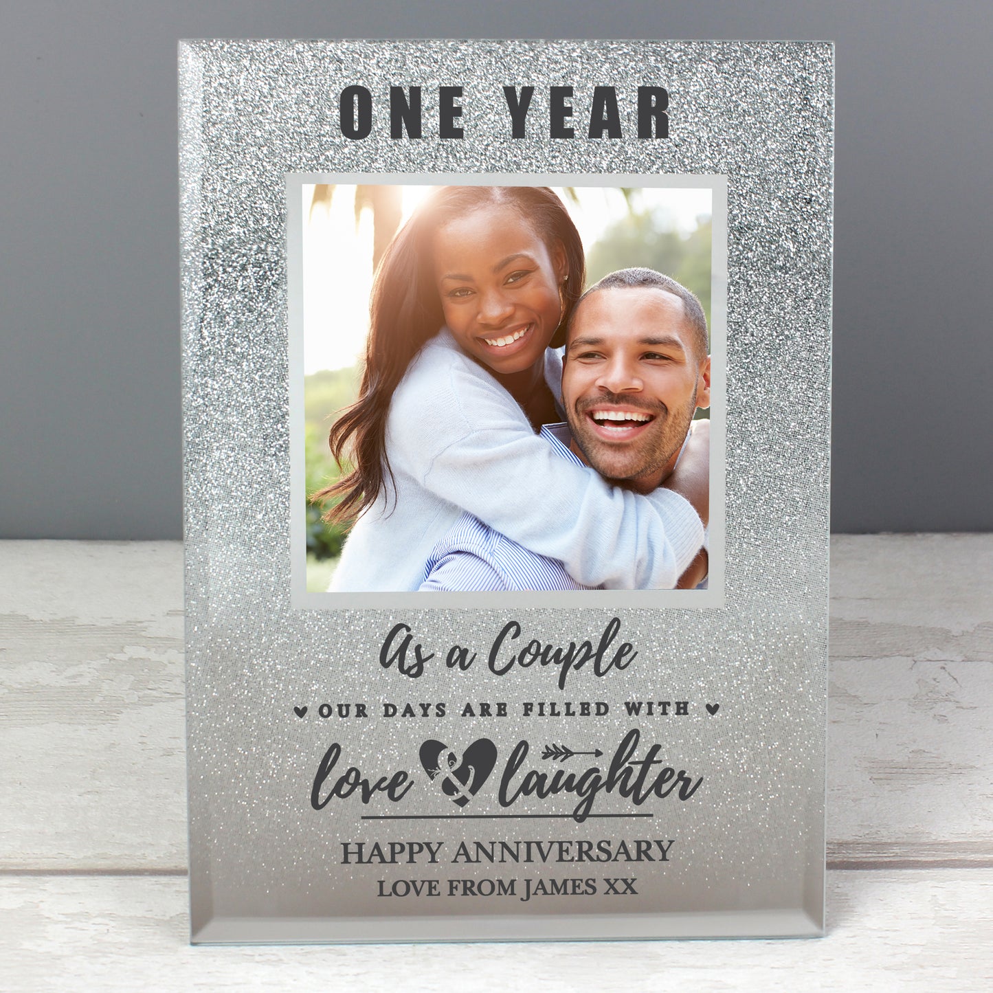 Personalised Anniversary 4x4 Glitter Glass Photo Frame - Personalise It!