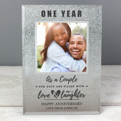 Personalised Anniversary 4x4 Glitter Glass Photo Frame - Personalise It!