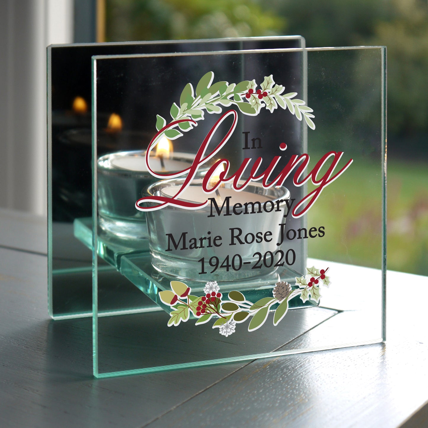 Personalised In Loving Memory Christmas Mirrored Glass Tea Light Candle Holder - Personalise It!
