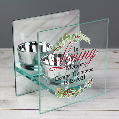 Personalised In Loving Memory Christmas Mirrored Glass Tea Light Candle Holder - Personalise It!