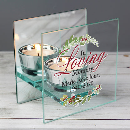 Personalised In Loving Memory Christmas Mirrored Glass Tea Light Candle Holder - Personalise It!