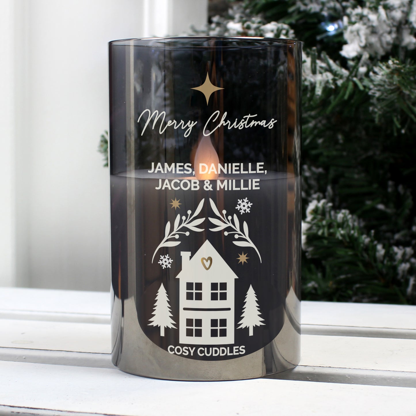 Personalised Christmas Smoked Glass LED Candle - Personalise It!