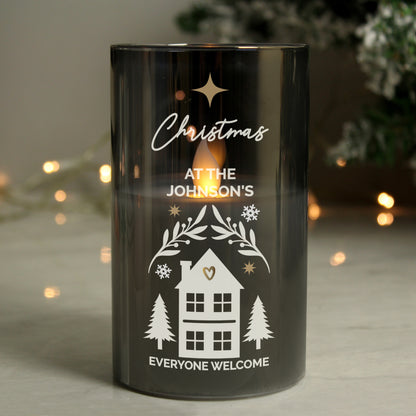 Personalised Christmas Smoked Glass LED Candle - Personalise It!