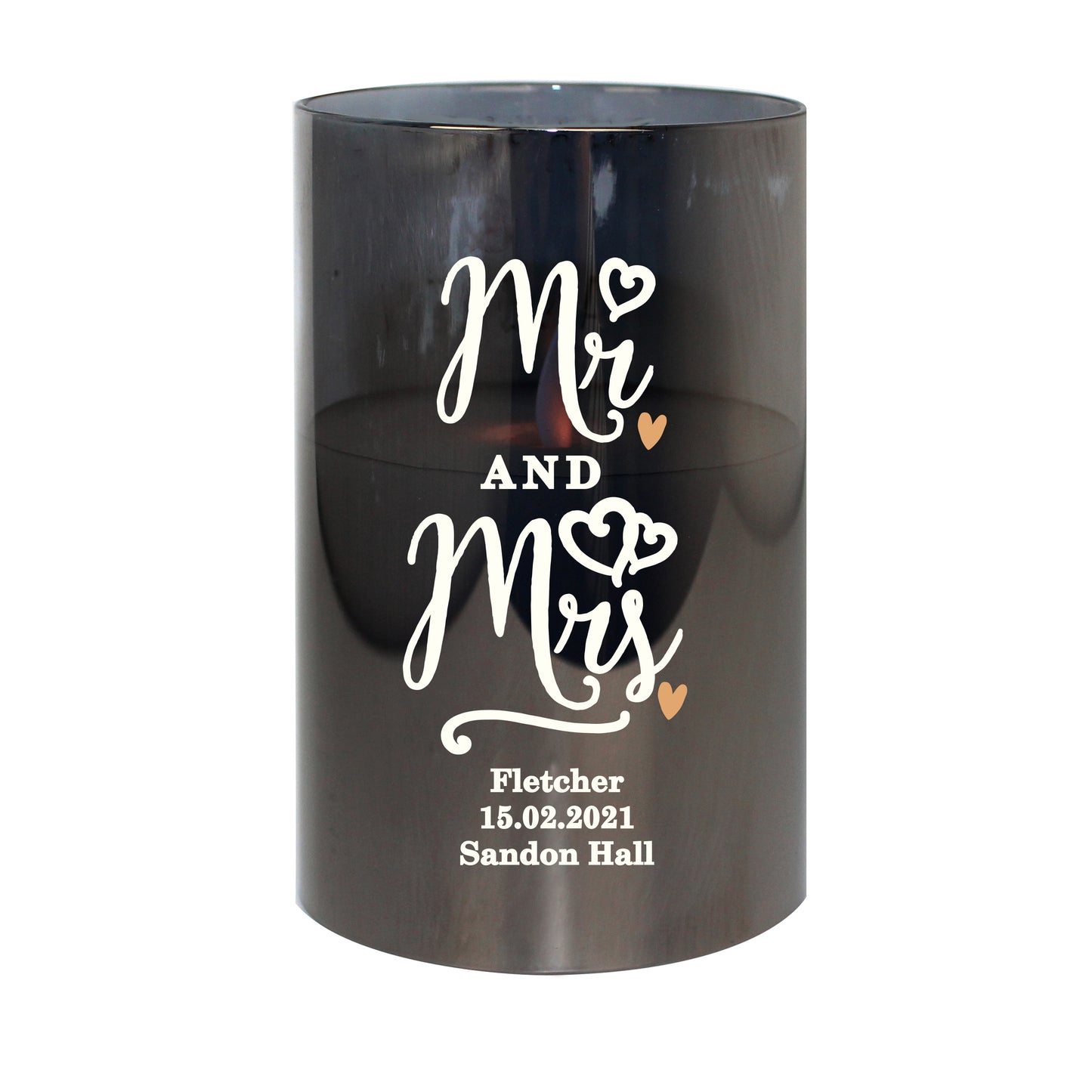 Personalised Mr & Mrs Smoked Glass LED Candle - Personalise It!