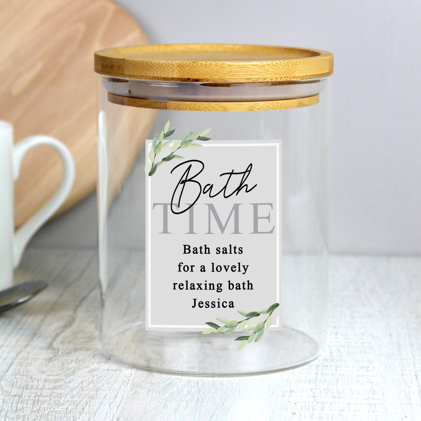 Personalised Botanical Glass Jar with Bamboo Lid - Personalise It!